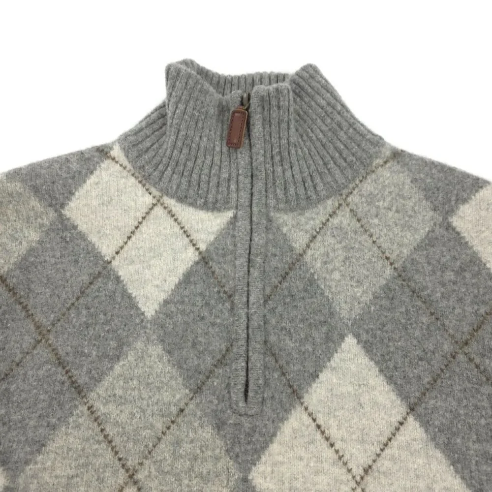 J CREW 100% Lambs Wool 1/4 Zip Sweater Argyle Old Money Preppy Quiet Luxury Golf